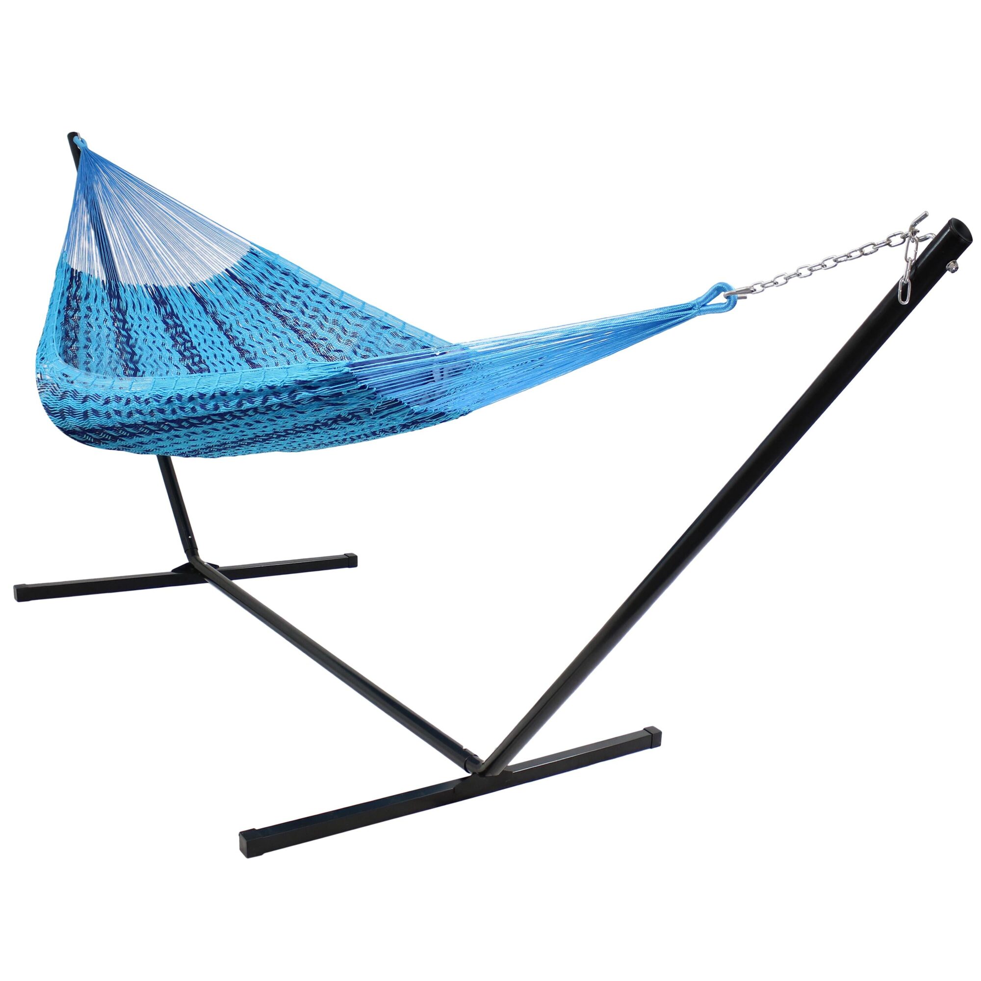 Sunnydaze Decor, XXL Thick Cord Mayan Hammock and Stand - Blue, Color Blue, Capacity 400 lb, Material Cotton, Model# HM24BLU-COMBO
